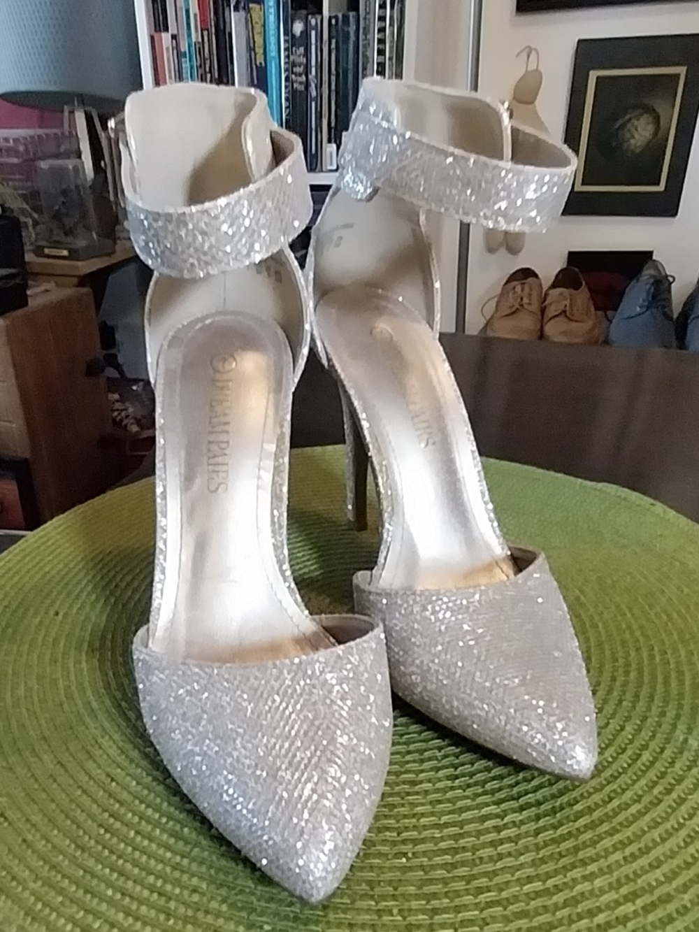 Glitter Pointed-Toe Ankle-Strap Heels - Gold